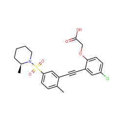 Cc1ccc(S(=O)(=O)N2CCCC[C@@H]2C)cc1C#Cc1cc(Cl)ccc1OCC(=O)O ZINC000073161414