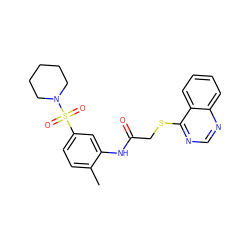 Cc1ccc(S(=O)(=O)N2CCCCC2)cc1NC(=O)CSc1ncnc2ccccc12 ZINC000008696091