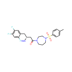 Cc1ccc(S(=O)(=O)N2CCCN(C(=O)C[C@H](N)Cc3cc(F)c(F)cc3F)CC2)cc1 ZINC000040411612