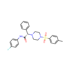 Cc1ccc(S(=O)(=O)N2CCN([C@H](C(=O)Nc3ccc(F)cc3)c3ccccc3)CC2)cc1 ZINC000034783168