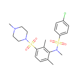 Cc1ccc(S(=O)(=O)N2CCN(C)CC2)c(C)c1N(C)S(=O)(=O)c1ccc(Cl)cc1 ZINC000035305287