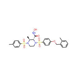 Cc1ccc(S(=O)(=O)N2CCN(S(=O)(=O)c3ccc(OCc4ccccc4C)cc3)[C@@H](C(=O)NO)[C@@H]2C)cc1 ZINC000026958258