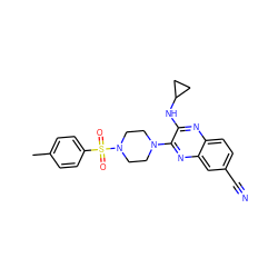 Cc1ccc(S(=O)(=O)N2CCN(c3nc4cc(C#N)ccc4nc3NC3CC3)CC2)cc1 ZINC000144348314