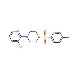 Cc1ccc(S(=O)(=O)N2CCN(c3ncccc3Cl)CC2)cc1 ZINC000029045635