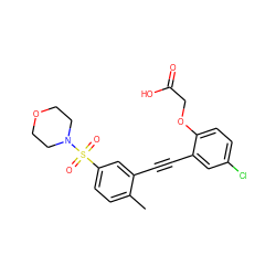 Cc1ccc(S(=O)(=O)N2CCOCC2)cc1C#Cc1cc(Cl)ccc1OCC(=O)O ZINC000073169633