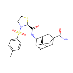 Cc1ccc(S(=O)(=O)N2CCS[C@H]2C(=O)NC2[C@H]3CC4C[C@H]2CC(C(N)=O)(C4)C3)cc1 ZINC000253996384