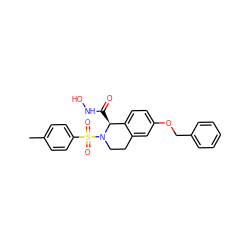 Cc1ccc(S(=O)(=O)N2CCc3cc(OCc4ccccc4)ccc3[C@@H]2C(=O)NO)cc1 ZINC000013588268