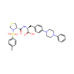 Cc1ccc(S(=O)(=O)N2CSC[C@@H]2C(=O)N[C@@H](Cc2ccc(N3CCN(c4ccccc4)CC3)cc2)C(=O)O)cc1 ZINC000028978740