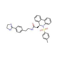 Cc1ccc(S(=O)(=O)N2c3ccccc3-c3ccccc3[C@@H]2CC(=O)NCCc2ccc(C3=NCCN3)cc2)cc1 ZINC000043169184