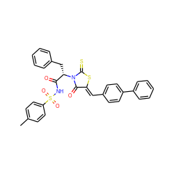 Cc1ccc(S(=O)(=O)NC(=O)[C@H](Cc2ccccc2)N2C(=O)/C(=C/c3ccc(-c4ccccc4)cc3)SC2=S)cc1 ZINC000138735398