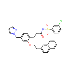 Cc1ccc(S(=O)(=O)NC(=O)CCc2ccc(Cn3cccn3)cc2OCCc2ccc3ccccc3c2)cc1Cl ZINC000049780626