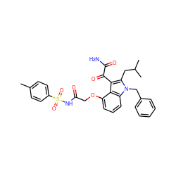 Cc1ccc(S(=O)(=O)NC(=O)COc2cccc3c2c(C(=O)C(N)=O)c(CC(C)C)n3Cc2ccccc2)cc1 ZINC000044419206