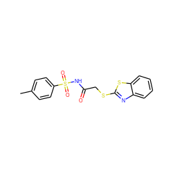 Cc1ccc(S(=O)(=O)NC(=O)CSc2nc3ccccc3s2)cc1 ZINC000001123135