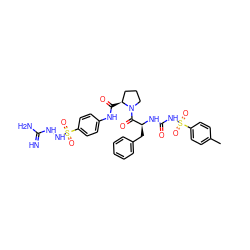 Cc1ccc(S(=O)(=O)NC(=O)N[C@@H](Cc2ccccc2)C(=O)N2CCC[C@@H]2C(=O)Nc2ccc(S(=O)(=O)NNC(=N)N)cc2)cc1 ZINC000029483681