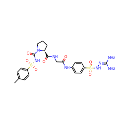 Cc1ccc(S(=O)(=O)NC(=O)N2CCC[C@H]2C(=O)NCC(=O)Nc2ccc(S(=O)(=O)NN=C(N)N)cc2)cc1 ZINC000029483427