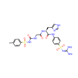 Cc1ccc(S(=O)(=O)NC(=O)NCC(=O)N[C@@H](Cc2c[nH]cn2)C(=O)Nc2ccc(S(=O)(=O)N=C(N)N)cc2)cc1 ZINC000029480123