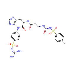 Cc1ccc(S(=O)(=O)NC(=O)NCCC(=O)N[C@@H](Cc2c[nH]cn2)C(=O)Nc2ccc(S(=O)(=O)N=C(N)N)cc2)cc1 ZINC000029480107