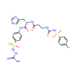 Cc1ccc(S(=O)(=O)NC(=O)NCCC(=O)N[C@@H](Cc2c[nH]cn2)C(=O)Nc2ccc(S(=O)(=O)NNC(=N)N)cc2)cc1 ZINC000029483671