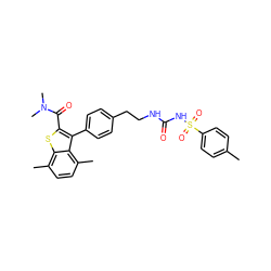 Cc1ccc(S(=O)(=O)NC(=O)NCCc2ccc(-c3c(C(=O)N(C)C)sc4c(C)ccc(C)c34)cc2)cc1 ZINC000066101090