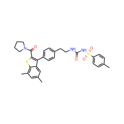 Cc1ccc(S(=O)(=O)NC(=O)NCCc2ccc(-c3c(C(=O)N4CCCC4)sc4c(C)cc(C)cc34)cc2)cc1 ZINC000066103438