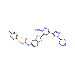 Cc1ccc(S(=O)(=O)NC(=O)Nc2ccc3nc(-c4cc(-c5cnn(C6CCNCC6)c5)cnc4N)oc3c2)cc1 ZINC000084757029