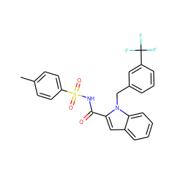 Cc1ccc(S(=O)(=O)NC(=O)c2cc3ccccc3n2Cc2cccc(C(F)(F)F)c2)cc1 ZINC000034717721