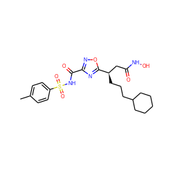 Cc1ccc(S(=O)(=O)NC(=O)c2noc([C@H](CCCC3CCCCC3)CC(=O)NO)n2)cc1 ZINC000028701890