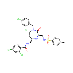 Cc1ccc(S(=O)(=O)NC[C@H]2N[C@@H](CNC(=O)c3ccc(Cl)cc3Cl)CCN(Cc3ccc(Cl)cc3Cl)C2=O)cc1 ZINC001772608237