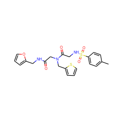 Cc1ccc(S(=O)(=O)NCC(=O)N(CC(=O)NCc2ccco2)Cc2cccs2)cc1 ZINC000008677465