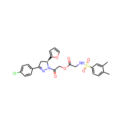 Cc1ccc(S(=O)(=O)NCC(=O)OCC(=O)N2N=C(c3ccc(Cl)cc3)C[C@H]2c2ccco2)cc1C ZINC000008774540