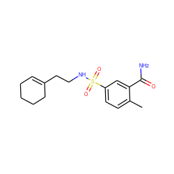 Cc1ccc(S(=O)(=O)NCCC2=CCCCC2)cc1C(N)=O ZINC000004855946