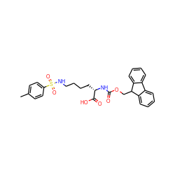 Cc1ccc(S(=O)(=O)NCCCC[C@H](NC(=O)OCC2c3ccccc3-c3ccccc32)C(=O)O)cc1 ZINC000014946759