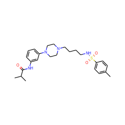 Cc1ccc(S(=O)(=O)NCCCCN2CCN(c3cccc(NC(=O)C(C)C)c3)CC2)cc1 ZINC000013703836