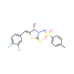 Cc1ccc(S(=O)(=O)NN2C(=S)S/C(=C\c3ccc(Cl)c(Cl)c3)[C@@H]2O)cc1 ZINC000028569115