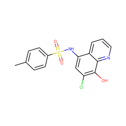 Cc1ccc(S(=O)(=O)Nc2cc(Cl)c(O)c3ncccc23)cc1 ZINC000002697977