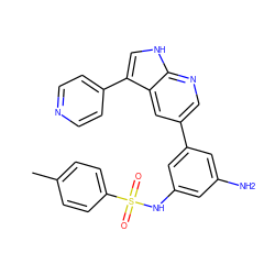 Cc1ccc(S(=O)(=O)Nc2cc(N)cc(-c3cnc4[nH]cc(-c5ccncc5)c4c3)c2)cc1 ZINC000095578892