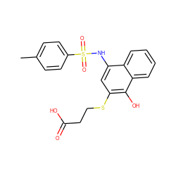 Cc1ccc(S(=O)(=O)Nc2cc(SCCC(=O)O)c(O)c3ccccc23)cc1 ZINC000005516233