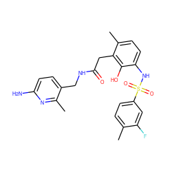 Cc1ccc(S(=O)(=O)Nc2ccc(C)c(CC(=O)NCc3ccc(N)nc3C)c2O)cc1F ZINC000028570430