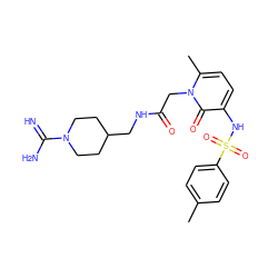 Cc1ccc(S(=O)(=O)Nc2ccc(C)n(CC(=O)NCC3CCN(C(=N)N)CC3)c2=O)cc1 ZINC000029242880