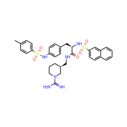 Cc1ccc(S(=O)(=O)Nc2ccc(C[C@@H](NS(=O)(=O)c3ccc4ccccc4c3)C(=O)NC[C@@H]3CCCN(C(=N)N)C3)cc2)cc1 ZINC000027304343