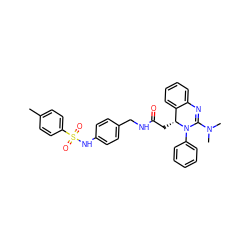 Cc1ccc(S(=O)(=O)Nc2ccc(CNC(=O)C[C@@H]3c4ccccc4N=C(N(C)C)N3c3ccccc3)cc2)cc1 ZINC000049850452