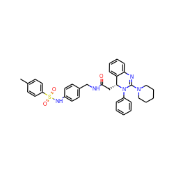 Cc1ccc(S(=O)(=O)Nc2ccc(CNC(=O)C[C@@H]3c4ccccc4N=C(N4CCCCC4)N3c3ccccc3)cc2)cc1 ZINC000003949880