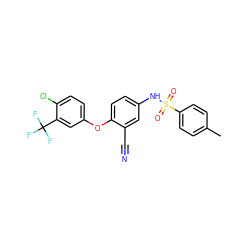 Cc1ccc(S(=O)(=O)Nc2ccc(Oc3ccc(Cl)c(C(F)(F)F)c3)c(C#N)c2)cc1 ZINC001772607893