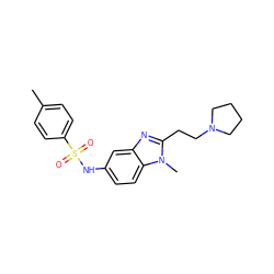 Cc1ccc(S(=O)(=O)Nc2ccc3c(c2)nc(CCN2CCCC2)n3C)cc1 ZINC000005207251