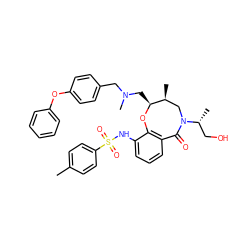 Cc1ccc(S(=O)(=O)Nc2cccc3c2O[C@@H](CN(C)Cc2ccc(Oc4ccccc4)cc2)[C@@H](C)CN([C@H](C)CO)C3=O)cc1 ZINC000095570822