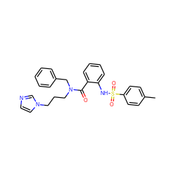 Cc1ccc(S(=O)(=O)Nc2ccccc2C(=O)N(CCCn2ccnc2)Cc2ccccc2)cc1 ZINC000026722420