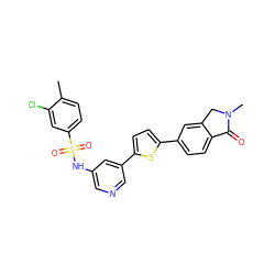 Cc1ccc(S(=O)(=O)Nc2cncc(-c3ccc(-c4ccc5c(c4)CN(C)C5=O)s3)c2)cc1Cl ZINC000145496443