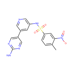 Cc1ccc(S(=O)(=O)Nc2cncc(-c3cnc(N)nc3)c2)cc1[N+](=O)[O-] ZINC000073168357