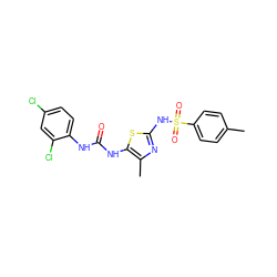 Cc1ccc(S(=O)(=O)Nc2nc(C)c(NC(=O)Nc3ccc(Cl)cc3Cl)s2)cc1 ZINC000001156877