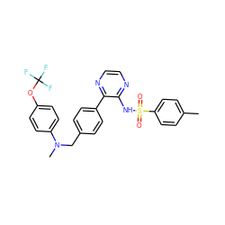 Cc1ccc(S(=O)(=O)Nc2nccnc2-c2ccc(CN(C)c3ccc(OC(F)(F)F)cc3)cc2)cc1 ZINC000137219942